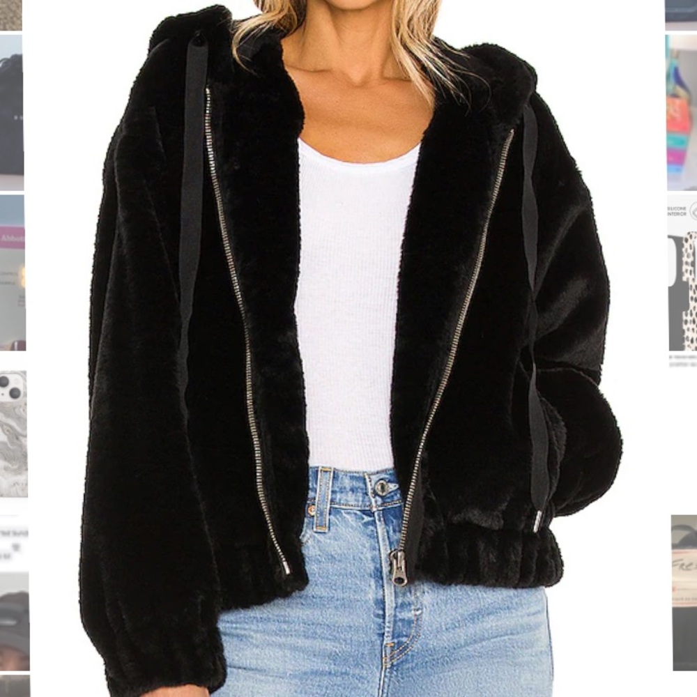 Free People Black Freya Fur Hoodie NWT Size Small